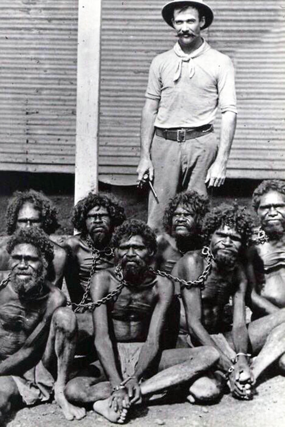 Australian Aborigines in chains at Wyndham prison, 1902